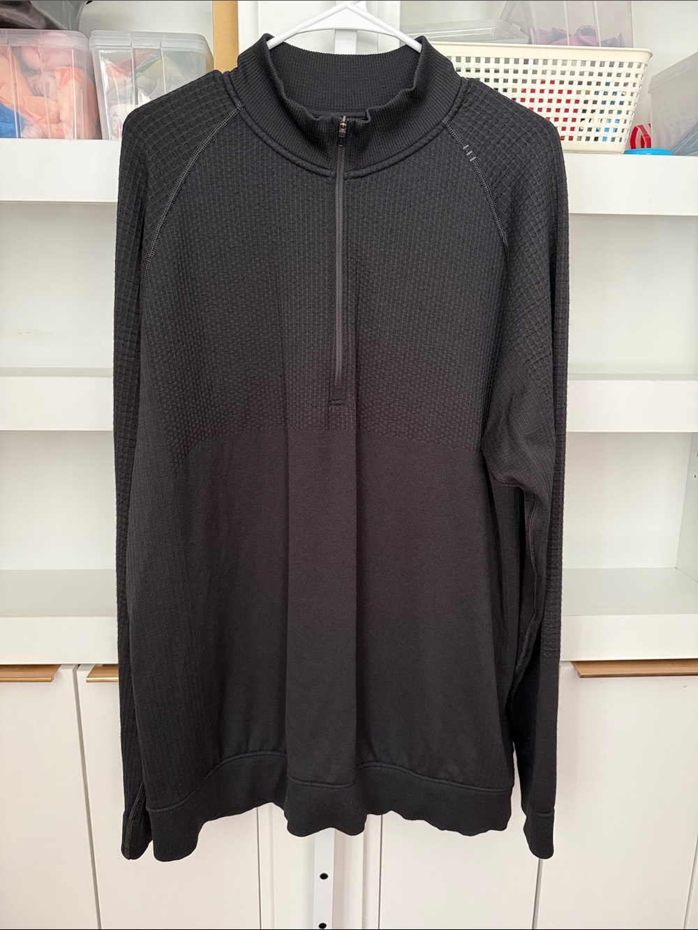 Men’s Lululemon Engineered Warmth Half Zip Sz XL Black Merino Wool